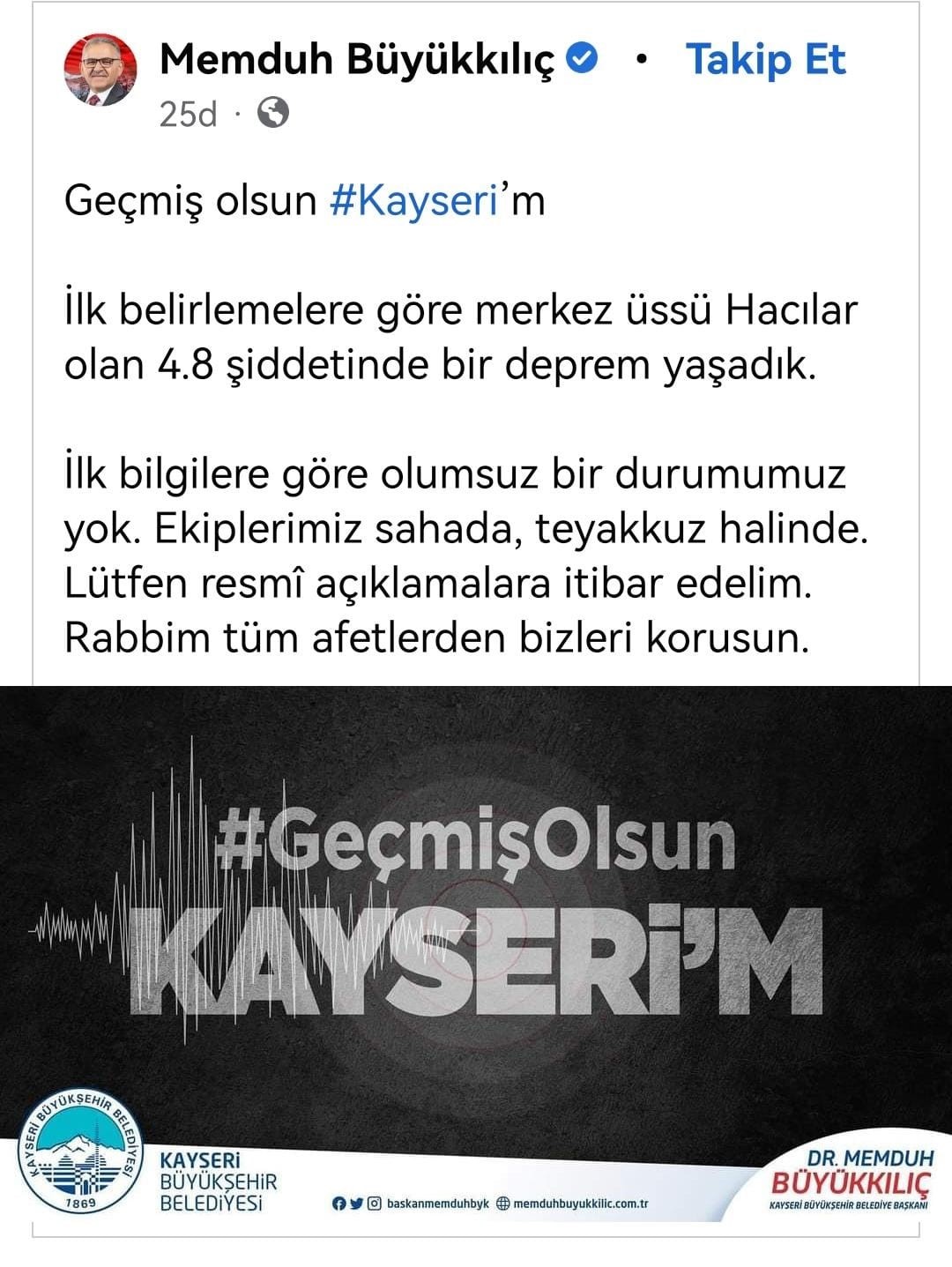 Kayseri 4.8 şiddetindeki depremle sallandı