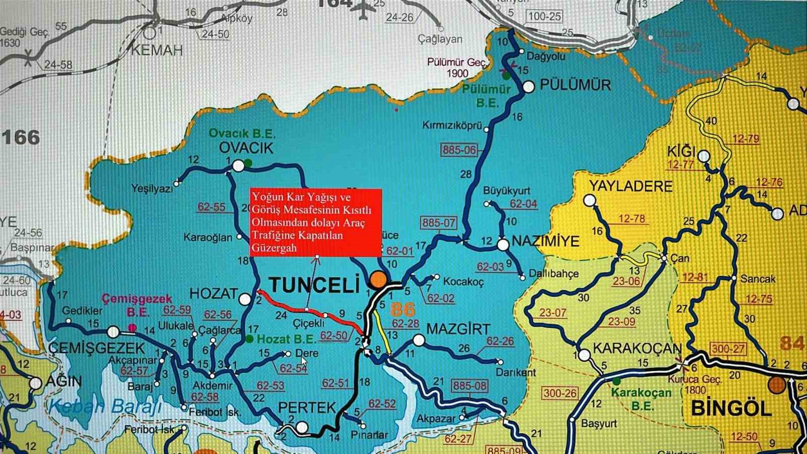 Tunceli’de yoğun kar yağışı nedeniyle birçok il yolu ulaşıma kapatıldı
